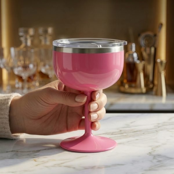 Wine Glass Style Insulated Tumbler with Lid