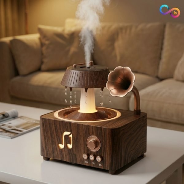 Vintage Record Player Style Diffuser with Waterfall Mist and Bluetooth Speaker