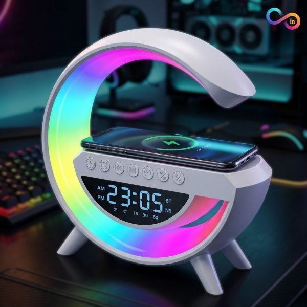 G Shape Wireless Charger with Lamp Speaker and Digital Clock