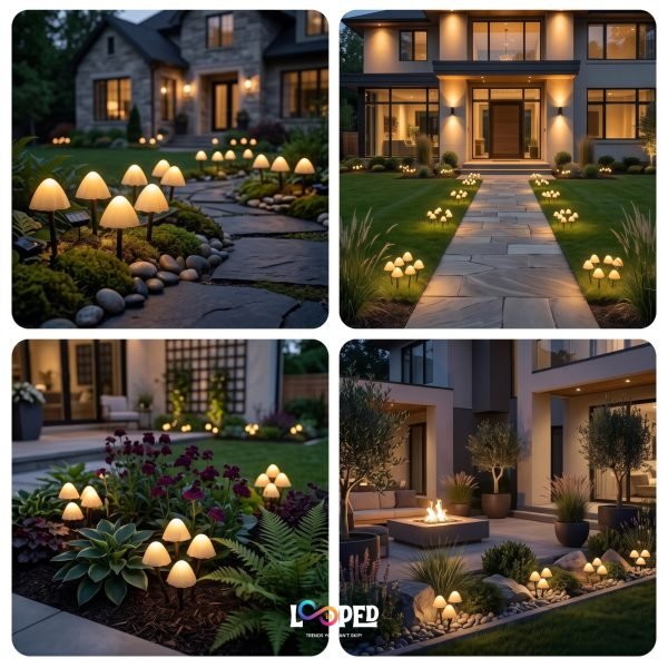 Solar Mini Mushroom Garden Lights Set of 10, ABS LED Outdoor Fairy Landscape Lights, 600mAh Rechargeable Battery, IP65 Waterproof Garden Pathway Decoration