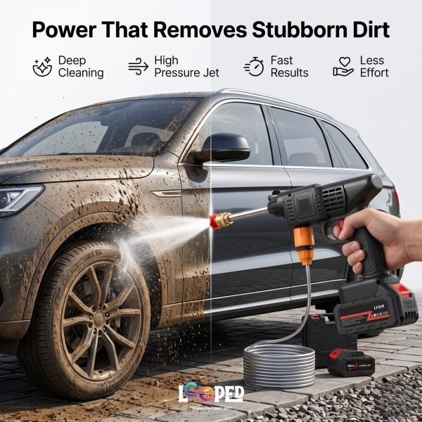 Cordless Portable Car Pressure Washer Gun Kit, Rechargeable Battery High Pressure Washer with Adjustable Spray Nozzles & Hose