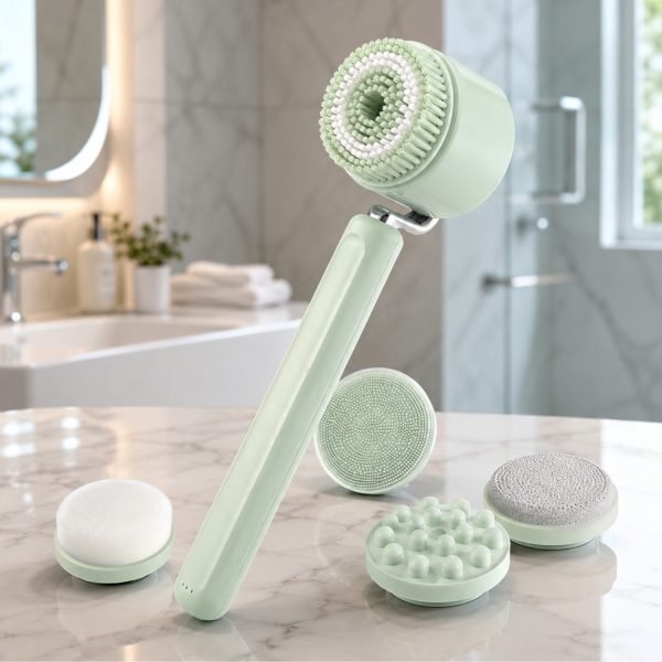 Electric Bath Brush with Multiple Replaceable Heads, Rechargeable Waterproof Body Scrubber & Cleaning Brush