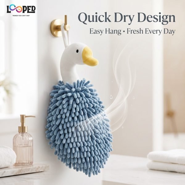 Cute Duck Chenille Hand Towel, Soft Hanging Kitchen & Bathroom Hand Dry Towel, Highly Absorbent