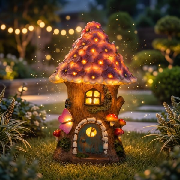 Solar Big Mushroom Hut Fairy Garden Light, Resin LED Outdoor Decorative Landscape Light, 600mAh Rechargeable Battery, IP65 Waterproof, Automatic Solar Garden Decoration