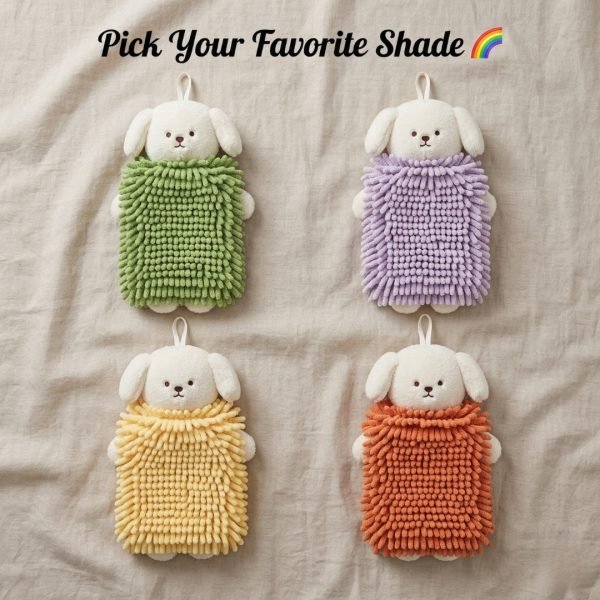 Cute Teddy Bear Hanging Hand Towel, Soft Absorbent Chenille Kitchen Bathroom Towel
