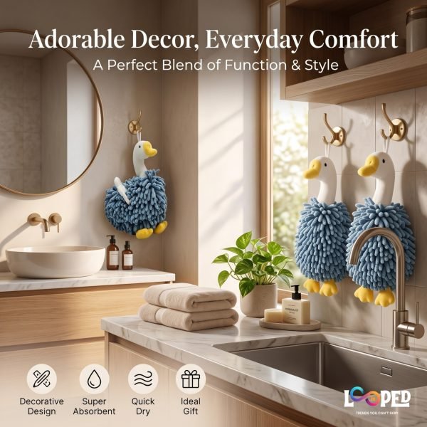 Cute Duck Chenille Hand Towel, Soft Hanging Kitchen & Bathroom Hand Dry Towel, Highly Absorbent
