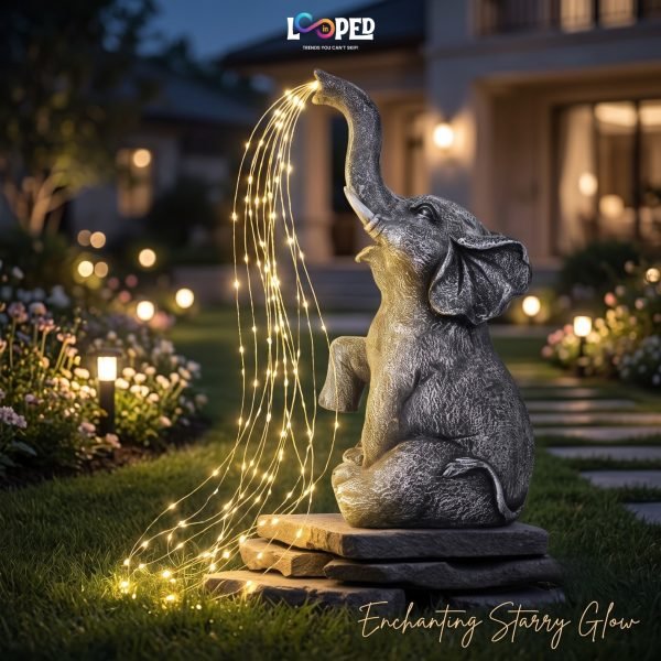 Solar Elephant Garden Statue with Water Spray Light Effect, Resin LED Outdoor Decorative Landscape Light, 600mAh Rechargeable Battery, IP65 Waterproof