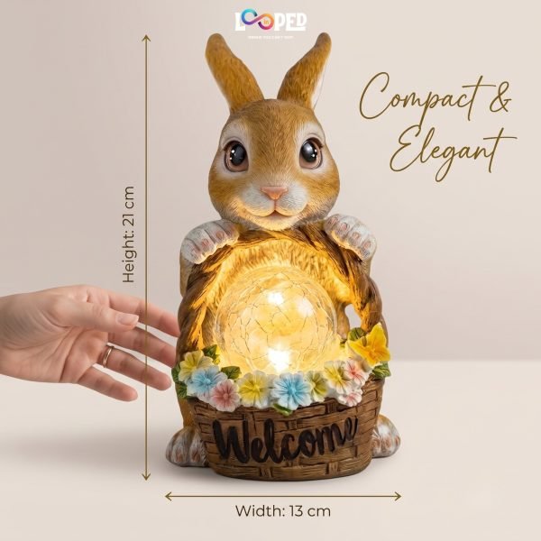 Solar Rabbit Garden Statue with Flower Basket, Resin LED Outdoor Decorative Light, 600mAh Rechargeable Battery, IP65 Waterproof, Automatic Solar Landscape Garden Light