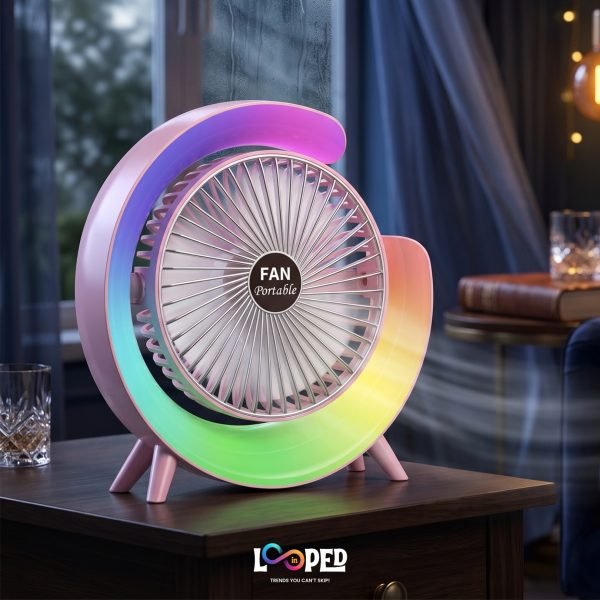 G Shape Portable Rechargeable Desktop Fan, USB Battery Operated Personal Cooling Fan with Adjustable Wind Speed