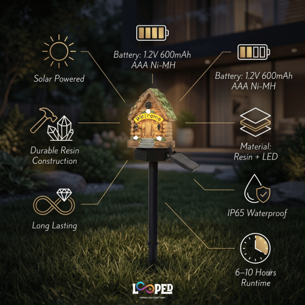 Solar Mushroom Hut Fairy Garden Light Green, Resin LED Outdoor Decorative Landscape Light, 600mAh Rechargeable Battery, IP65 Waterproof