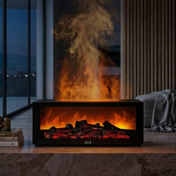 Fireplace Flame Aroma Diffuser with Realistic Flame Effect, Ultrasonic Essential Oil Humidifier, Auto Timer, LED Night Light for Home Office