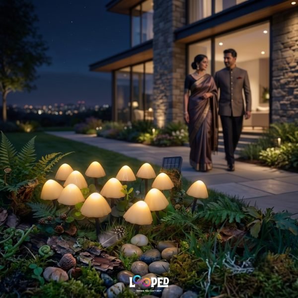 Solar Mini Mushroom Garden Lights Set of 10, ABS LED Outdoor Fairy Landscape Lights, 600mAh Rechargeable Battery, IP65 Waterproof Garden Pathway Decoration