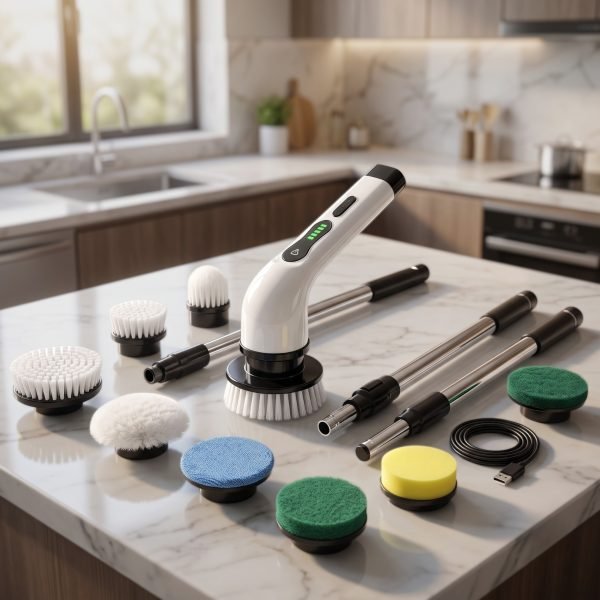 9 in 1 Electric Spin Cleaning Brush, Rechargeable Cordless Scrubber with Replaceable Brush Heads for Kitchen, Bathroom & Car
