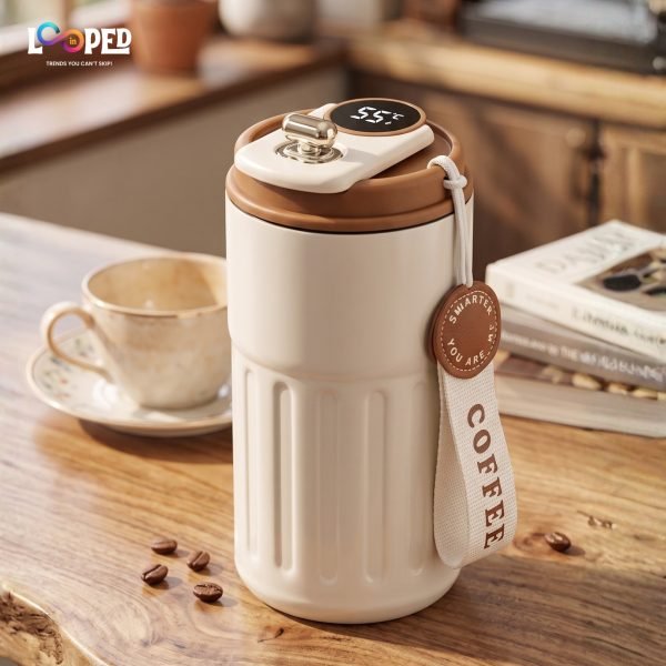 Smart Stainless Steel Vacuum Coffee Mug with LED Temperature Display, Leakproof Travel Flask for Hot & Cold Drinks