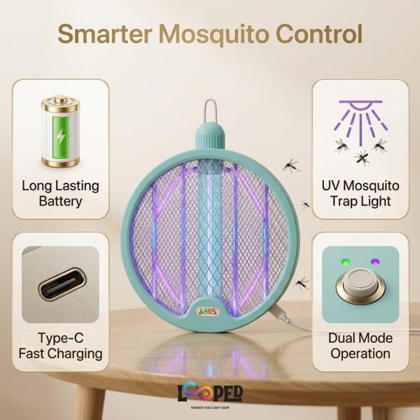 Foldable Electric Mosquito Swatter with LED Light, USB Rechargeable Bug Zapper Racket for Home & Outdoor