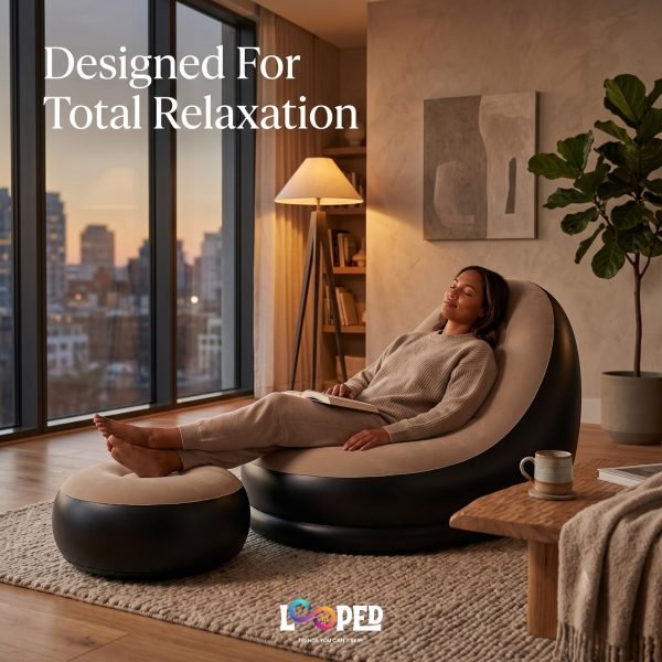 Portable Inflatable Sofa, Comfortable Air Lounge Chair for Living Room, Camping, Outdoor & Travel