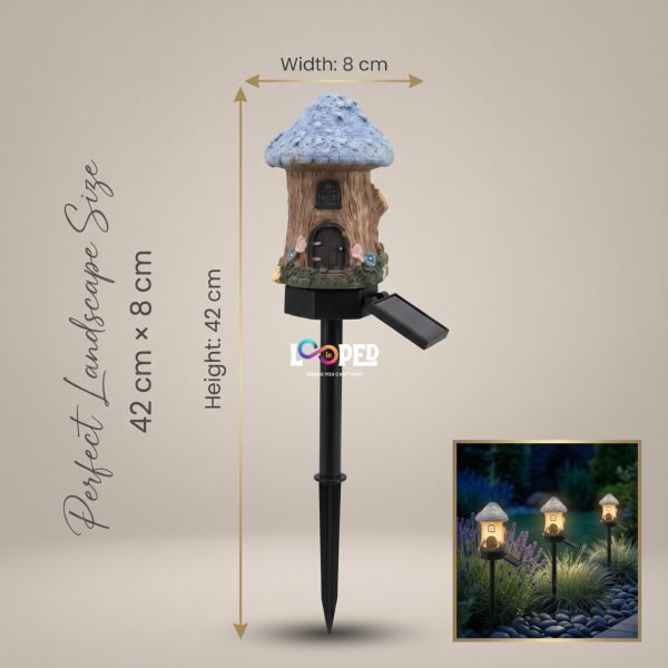 Solar Mushroom Hut Fairy Garden Light Light Blue, Resin LED Outdoor Decorative Landscape Light, 600mAh Rechargeable Battery, IP65 Waterproof