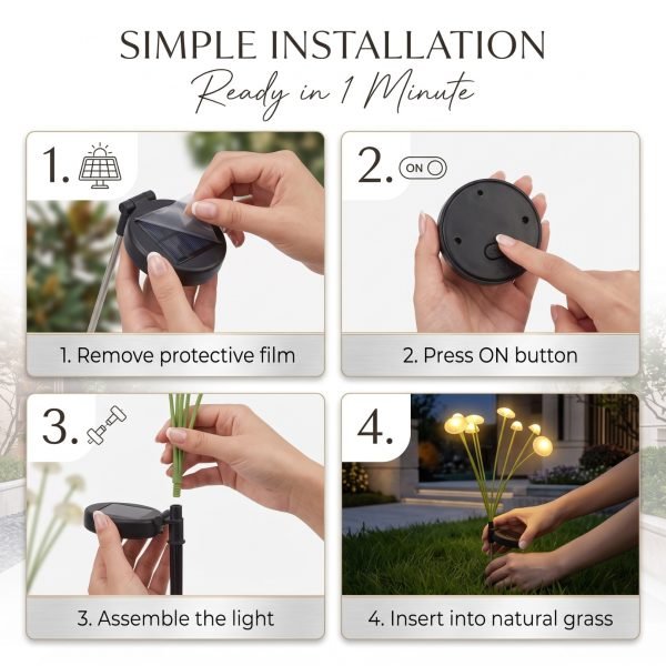 Solar Multicolor Tall Mushroom Garden Lights Set of 2, 6 LED per Light, Stainless Steel Stakes, 600mAh Rechargeable Battery, IP65 Waterproof Fairy Landscape Lights