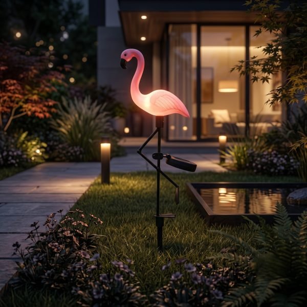 Solar Flamingo Garden Light, Stainless Steel LED Outdoor Landscape Decoration, 600mAh Rechargeable Battery, IP65 Waterproof, Automatic Solar Garden Stake Light