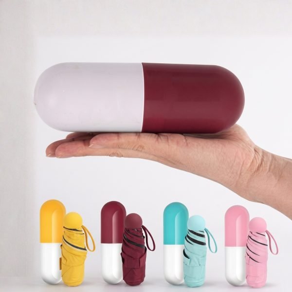 Mini Capsule Folding Umbrella, Pocket Size Windproof Waterproof Travel Umbrella with UV Protection