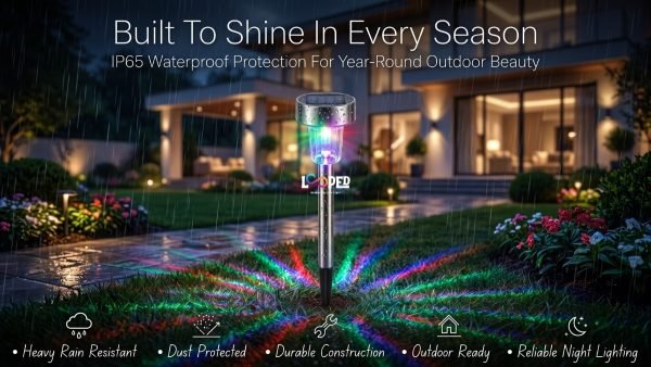 Solar Pathway Multicolor Drop Garden Light, Stainless Steel, LED Landscape Light, 600mAh Rechargeable Battery, IP65 Waterproof, Automatic Dusk to Dawn Outdoor Pathway Light