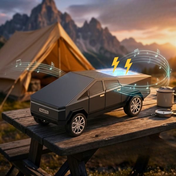 Solar Powered Cybertruck Bluetooth Speaker with LED Lights, Wireless Portable Music Speaker & FM Radio