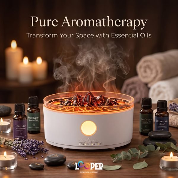 Mountain Volcano Aroma Diffuser with Waterfall Mist, LED Mood Light, Ultrasonic Essential Oil Humidifier for Bedroom, Living Room & Office