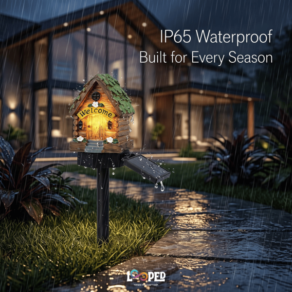 Solar Mushroom Hut Fairy Garden Light Green, Resin LED Outdoor Decorative Landscape Light, 600mAh Rechargeable Battery, IP65 Waterproof