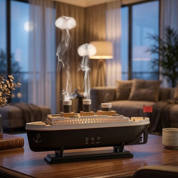Titanic Ship Aroma Diffuser with Jellyfish Mist, 7 Color LED Lights, Auto Timer, USB Ultrasonic Essential Oil Humidifier for Home Bedroom Office