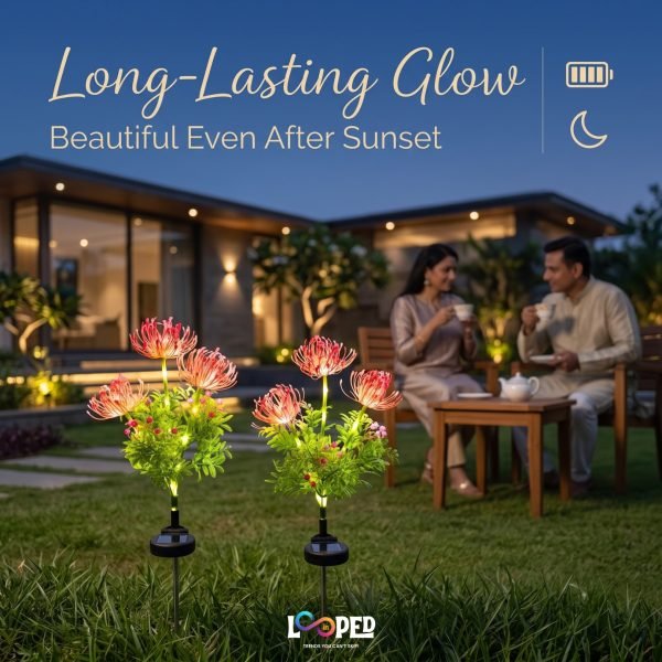 Solar Dandelion Flower Garden Lights Set of 2, 42 LED Firework Lights, ABS & Stainless Steel, 600mAh Rechargeable Battery, IP65 Waterproof Outdoor Landscape Decoration