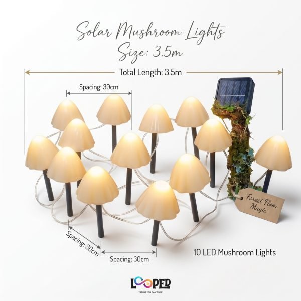 Solar Mini Mushroom Garden Lights Set of 10, ABS LED Outdoor Fairy Landscape Lights, 600mAh Rechargeable Battery, IP65 Waterproof Garden Pathway Decoration