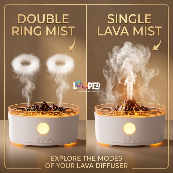 Mountain Volcano Aroma Diffuser with Waterfall Mist, LED Mood Light, Ultrasonic Essential Oil Humidifier for Bedroom, Living Room & Office
