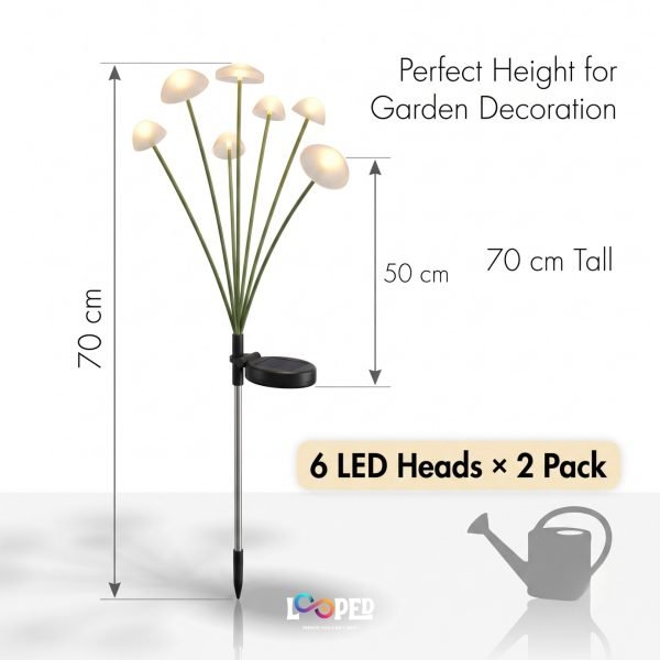 Solar Multicolor Tall Mushroom Garden Lights Set of 2, 6 LED per Light, Stainless Steel Stakes, 600mAh Rechargeable Battery, IP65 Waterproof Fairy Landscape Lights