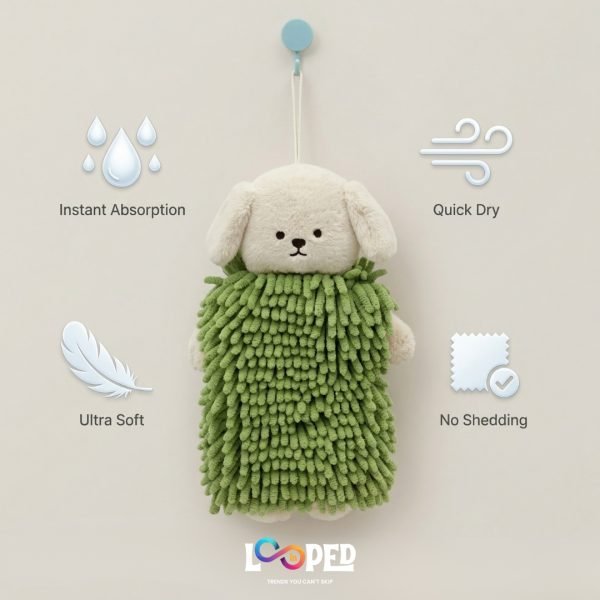 Cute Teddy Bear Hanging Hand Towel, Soft Absorbent Chenille Kitchen Bathroom Towel
