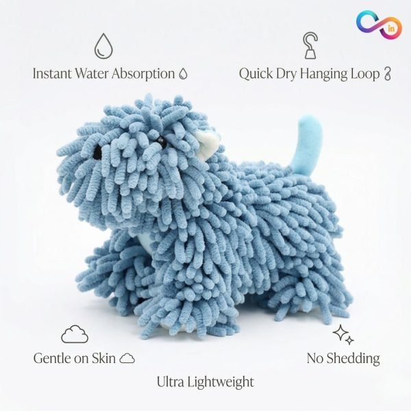 Cute Cartoon Puppy Hanging Hand Towel, Super Soft Chenille Kitchen Bathroom Hand Drying Towel