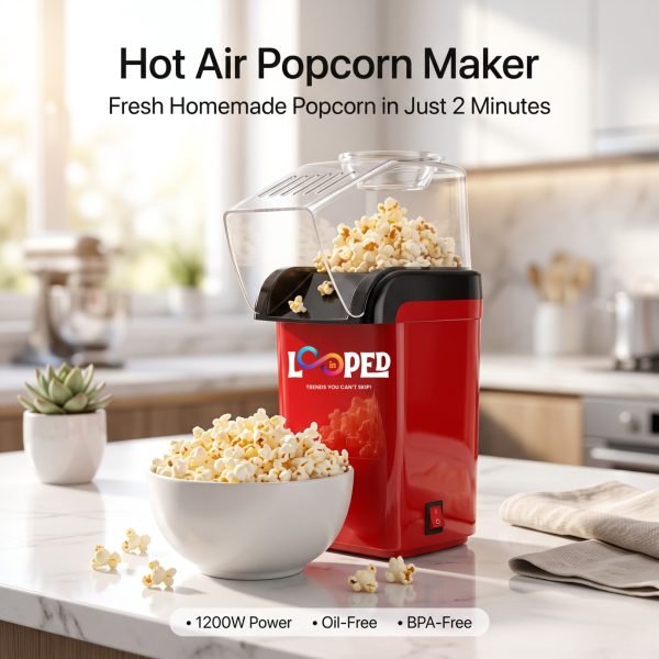 Electric Hot Air Popcorn Maker Machine, Oil-Free Healthy Popcorn Maker for Home & Movie Nights