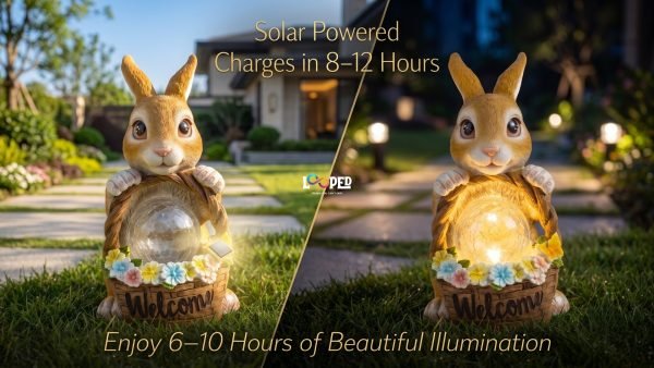 Solar Rabbit Garden Statue with Flower Basket, Resin LED Outdoor Decorative Light, 600mAh Rechargeable Battery, IP65 Waterproof, Automatic Solar Landscape Garden Light