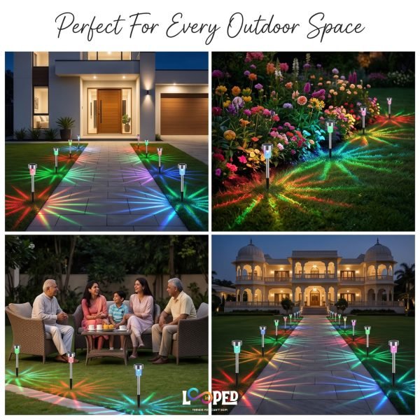 Solar Pathway Multicolor Drop Garden Light, Stainless Steel, LED Landscape Light, 600mAh Rechargeable Battery, IP65 Waterproof, Automatic Dusk to Dawn Outdoor Pathway Light