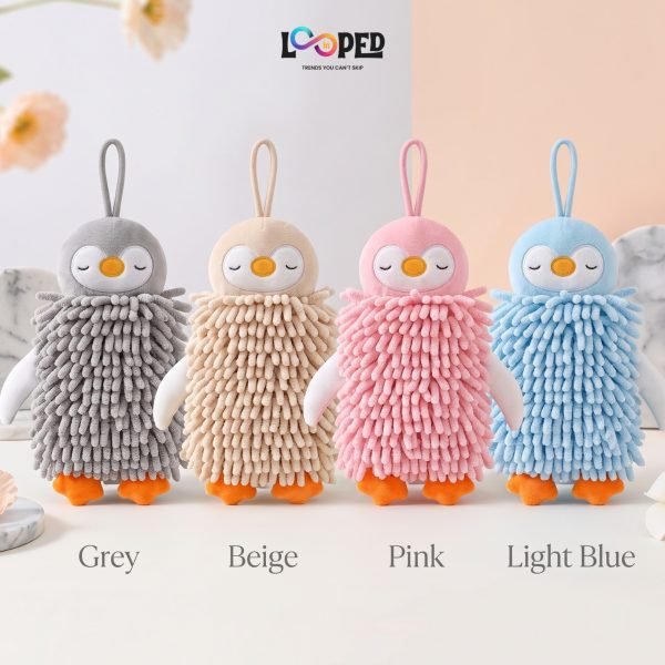 Cute Penguin Chenille Hand Towel, Soft Hanging Hand Dry Towel for Kitchen, Bathroom & Kids Room