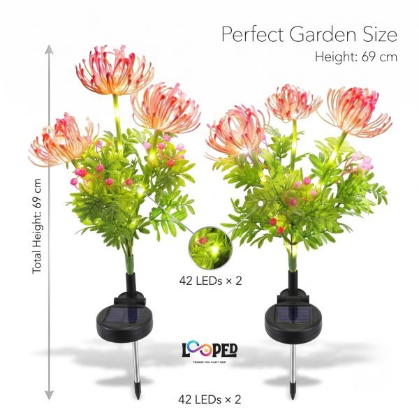 Solar Dandelion Flower Garden Lights Set of 2, 42 LED Firework Lights, ABS & Stainless Steel, 600mAh Rechargeable Battery, IP65 Waterproof Outdoor Landscape Decoration