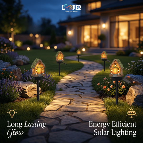 Solar Mushroom Hut Fairy Garden Light Green, Resin LED Outdoor Decorative Landscape Light, 600mAh Rechargeable Battery, IP65 Waterproof