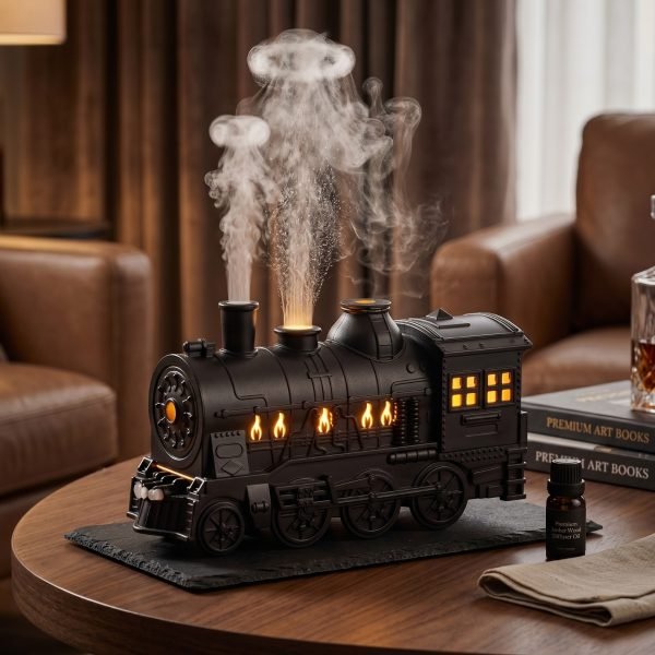 Train Engine Aroma Diffuser with LED Lights, Ultrasonic Essential Oil Humidifier, USB Rechargeable Mist Diffuser for Bedroom Home Decor