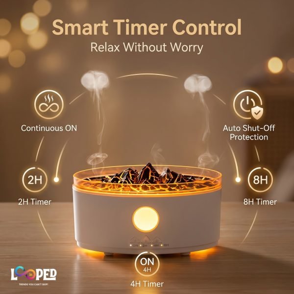 Mountain Volcano Aroma Diffuser with Waterfall Mist, LED Mood Light, Ultrasonic Essential Oil Humidifier for Bedroom, Living Room & Office
