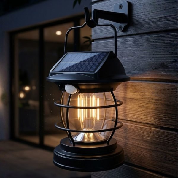 Solar Garden Hanging Light with Motion Sensor, USB Rechargeable Outdoor Waterproof LED Wall Lamp for Garden, Balcony, Patio & Entrance