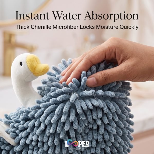 Cute Duck Chenille Hand Towel, Soft Hanging Kitchen & Bathroom Hand Dry Towel, Highly Absorbent