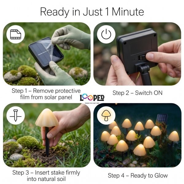 Solar Mini Mushroom Garden Lights Set of 10, ABS LED Outdoor Fairy Landscape Lights, 600mAh Rechargeable Battery, IP65 Waterproof Garden Pathway Decoration