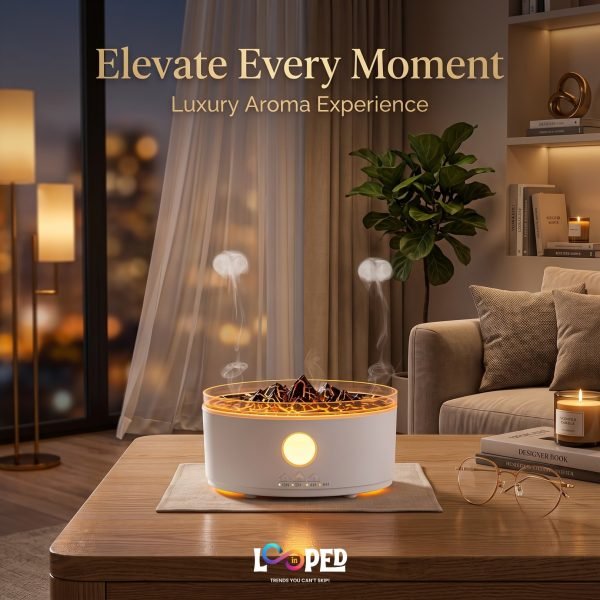 Mountain Volcano Aroma Diffuser with Waterfall Mist, LED Mood Light, Ultrasonic Essential Oil Humidifier for Bedroom, Living Room & Office