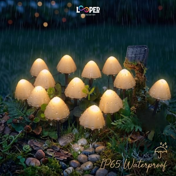 Solar Mini Mushroom Garden Lights Set of 10, ABS LED Outdoor Fairy Landscape Lights, 600mAh Rechargeable Battery, IP65 Waterproof Garden Pathway Decoration