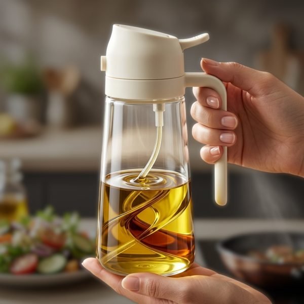 2 in 1 Oil Sprayer and Pour Bottle for Cooking, Olive Oil Dispenser with Fine Mist Spray for Kitchen, BBQ & Air Fryer