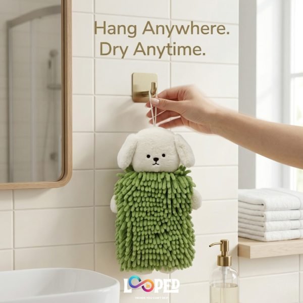 Cute Teddy Bear Hanging Hand Towel, Soft Absorbent Chenille Kitchen Bathroom Towel